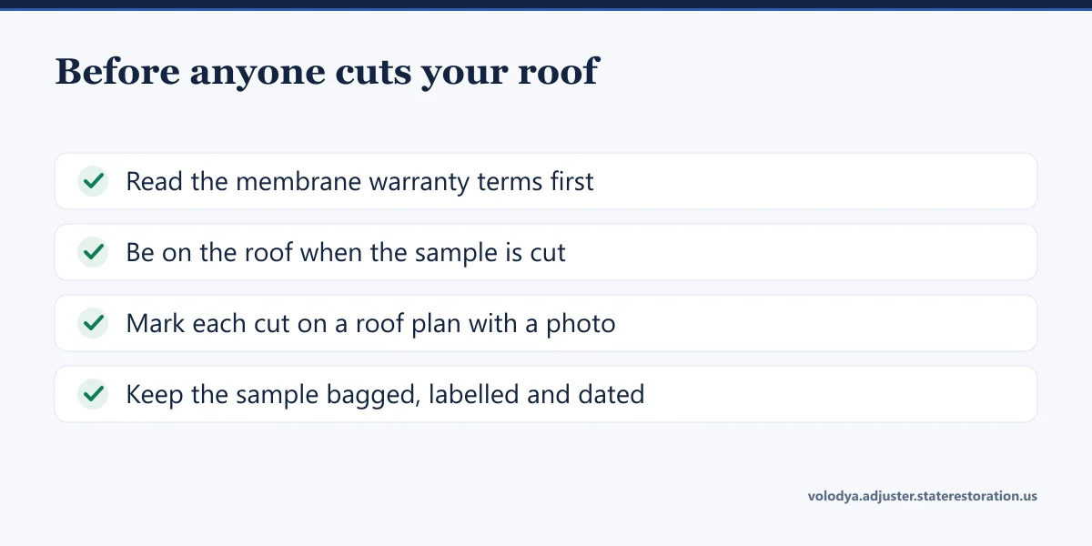 Checklist of four things to do before anyone cuts a sample out of a flat roof